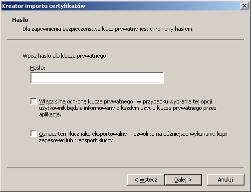 Dzial Sieci Teleinformatycznych 6 Dostęp bezprzewodowy do USK PP wersja 2009100202 Rysunek 2. Import certyfikatu (1).