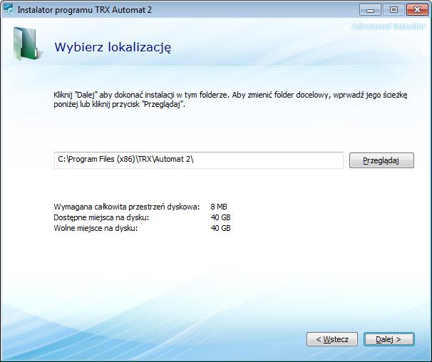 Wersja językowa interfejsu użytkownika może być zmieniana po zainstalowaniu programu. 2.1.3 Wybór lokalizacji Po ekranie powitalnym użytkownik ma możliwość wyboru lokalizacji folderu programu.