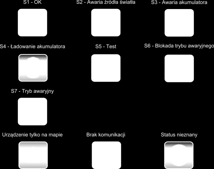 4.1.14. Statusy modułów awaryjnych W celu maksymalnego usprawnienia nawigacji w programie. Statusy opraw oświetlenia awaryjnego są dostępne wielu różnych miejscach aplikacji.