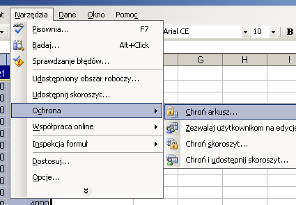 Następnie należy zaznaczyd zakres komórek B2:C13 i tym razem wybrad opcję Zablokuj wykonując podobną operację jak przed chwilą (pozycja Formatuj komórki, karta Narzędzia, zaznaczenie opcji