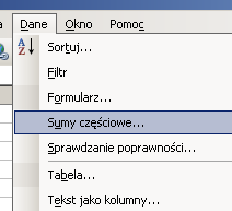 Jak to zrobid: W celu wprowadzenia sum pośrednich należy dane wcześniej uporządkowad według tego, co chcemy zobrazowad Zatem w naszym przypadku trzeba posortowad wartości według pola Miasto, a w