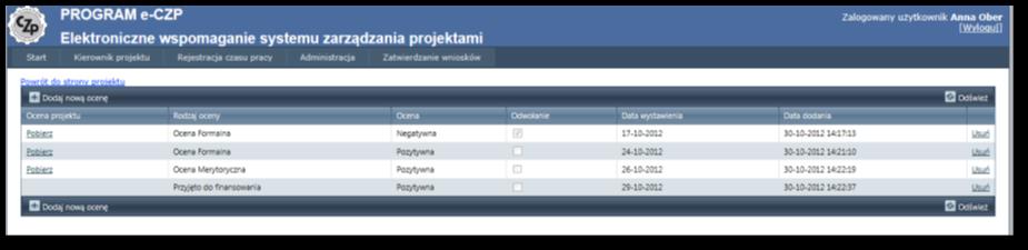 Elektroniczne wspomaganie zarządzania... 489 Rys. 10. Wprowadzenie oceny instytucji finansującej realizację projektu Rys. 11.