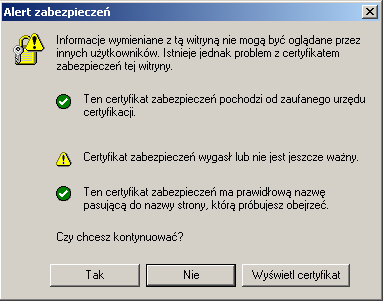 Ważność certyfikatu zabezpieczającego stronę jest sprawdzana przy każdej próbie połączenia się przeglądarki z serwerem, na którym umieszczono zabezpieczoną stronę WWW, pod warunkiem, że w