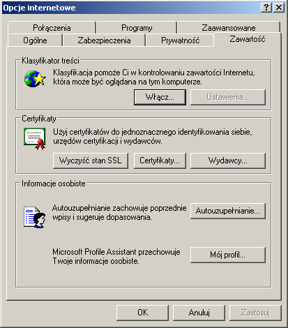 Certyfikat osobisty jest już zainstalowany w programie Microsoft Internet Explorer. 2.