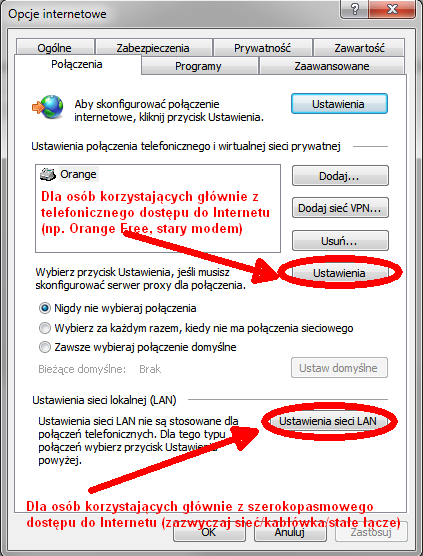 W zależności od wybranej opcji konfiguracja przebiega podobnie, są jednak pewne różnice.