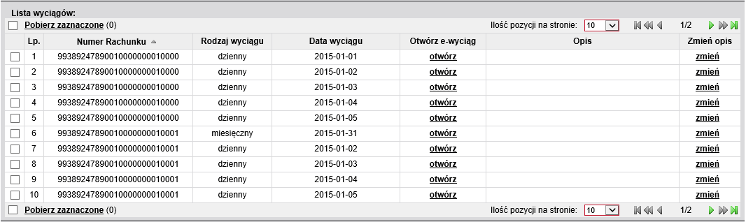 W momencie, gdy wyniki są sortowane po wybranej kolumnie informacja ta jest prezentowana poprzez wyświetlenie odpowiedniej ikony z prawej strony tytułu nagłówka kolumny, po której lista jest