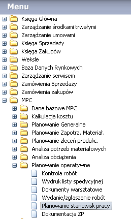 W celu sprawdzenia obciążenia dla wybranego stanowiska pracy należy podać jego kod. 1 Rysunek Wybór stanowiska pracy do analizy obciążenia.