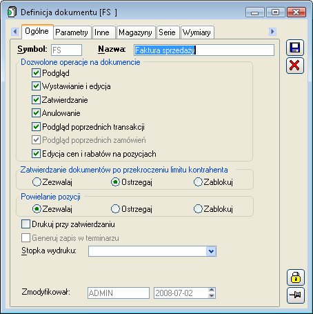 UWAGA: Jeżeli operator nie będzie miał uprawnienia: Widzi ceny zakupu (okno: Operator, zakładka: Parametry/Ogólne), wtedy nie zostanie dla niego wyświetlona informacji o wysokości marży. 2.12.