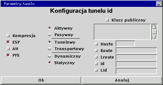 3.4.4. Zakładka Tunele Umożliwia konfigurowanie tuneli IPSec Dodawanie tunelu - Poszczególne tunele są identyfikowane nazwami (identyfikatorami), które mają znaczenie wyłącznie lokalne i są uznaniowe.