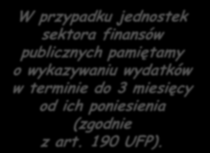 W przypadku jednostek sektora finansów publicznych pamiętamy o wykazywaniu wydatków w terminie do 3