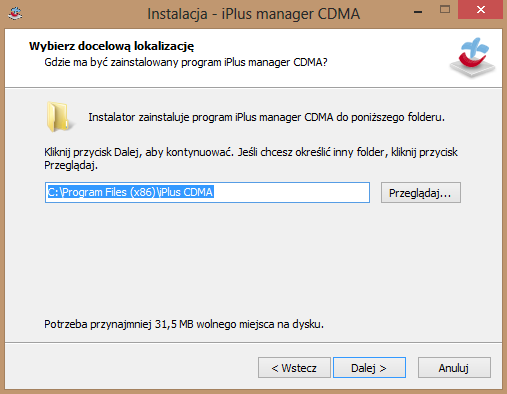Krok.7 Instalator przejdzie do kolejnego okna, w którym można zmienić miejsce docelowe