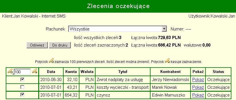 7 Zlecenia oczekujące 7.1 Klient indywidualny Po wybraniu widok jest jak na rysunku poniżej.