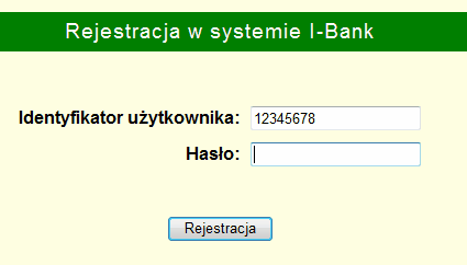 3 Pierwsze logowanie do systemu I-Bank 3.1 Logowanie Po wybraniu opcji logowania do systemu I-Bank na ekranie zostanie wyświetlony formularz rejestracji.