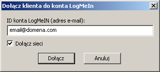 11. W oknie aplikacji wybierz menu System a następnie Dołącz do konta LogMeIn 12. Podaj ID konta.