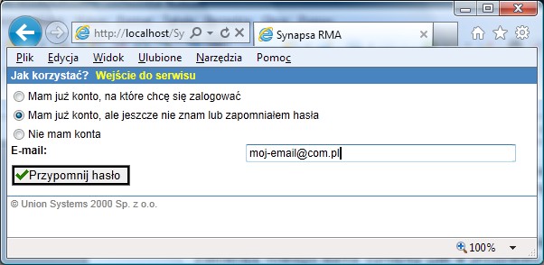 6.2 Nadawanie loginu i hasła dla importowanych klientów Klienci, którzy posiadają konto handlowe, reklamując towar w systemie Synapsy internetowej, nie zakładają nowego konta Synapsy (jak w przypadku