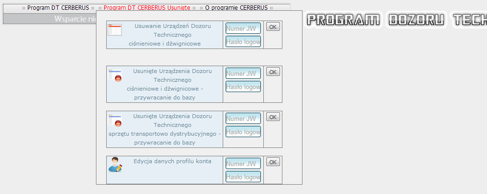 Usuwanie i przywracanie urządzeń Dozoru Technicznego Usuwanie urządzeń DT Aby usunąć urządzenie należy wybrać z menu Program