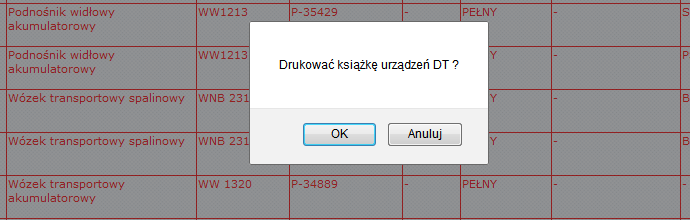 Wydruk urządzeń Dozoru Technicznego Wydruk urządzeń DT Program posiada trzy możliwości wydruku.