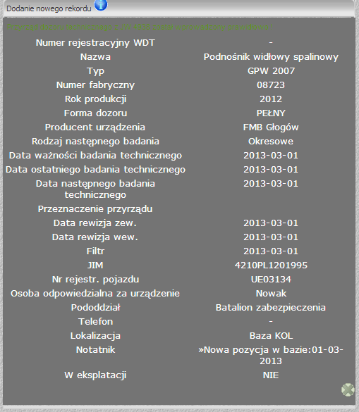 Po zatwierdzeniu uzyskujemy informację o