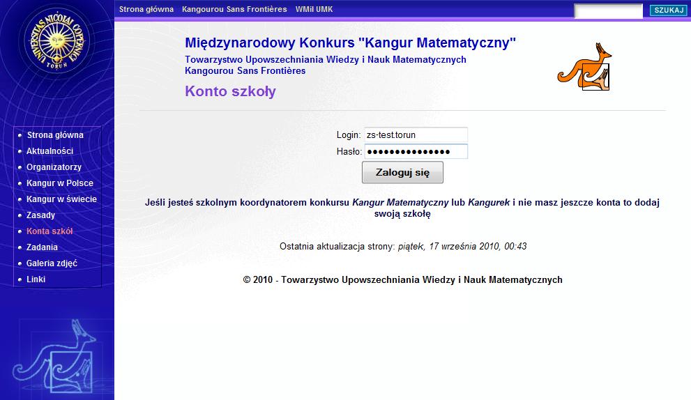 5. Po potwierdzeniu poprawności danych przyciskiem POPRAWNE pokazuje się komunikat oraz wysyłana jest wiadomośd e-mail do szkolnego koordynatora konkursu z informacją o utworzeniu konta.