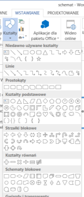 Wstawianie obrazów, kształtów i pól tekstowych Aby wstawić obiekt graficzny do dokumentu w programie MS Word należy w karcie Wstawianie wybrać przycisk Obrazy.