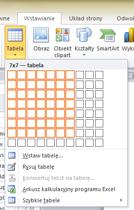 Ćwiczenie 11. Używając możliwości wstawiania kształtów narysuj wzór karty gwarancyjnej wg wzoru poniżej. Praca z tabelami Ćwiczenie 12. 1. Do nowego dokumentu wstaw tabelę o 7 kolumnach i 7 wierszach.