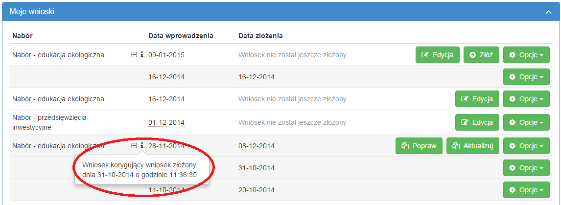 Po najechaniu myszką na literkę i rozwijają się informacje o Wniosku 3. Procedura składania wniosku (krok po kroku) 1.