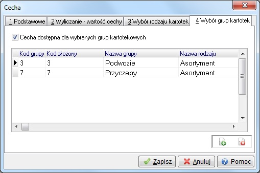 tylko dla określonych grup kartotek.