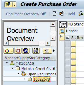 Zaznaczamy 1000 i Process Assignment, pojawi się: Nic nie zmieniamy, Enter. Pojawi się okno: Zaznaczamy numer, następnie Adopt (2 karteczki). Save. Nastąpiła konwersja Pur. Req -> Pur. Ord.