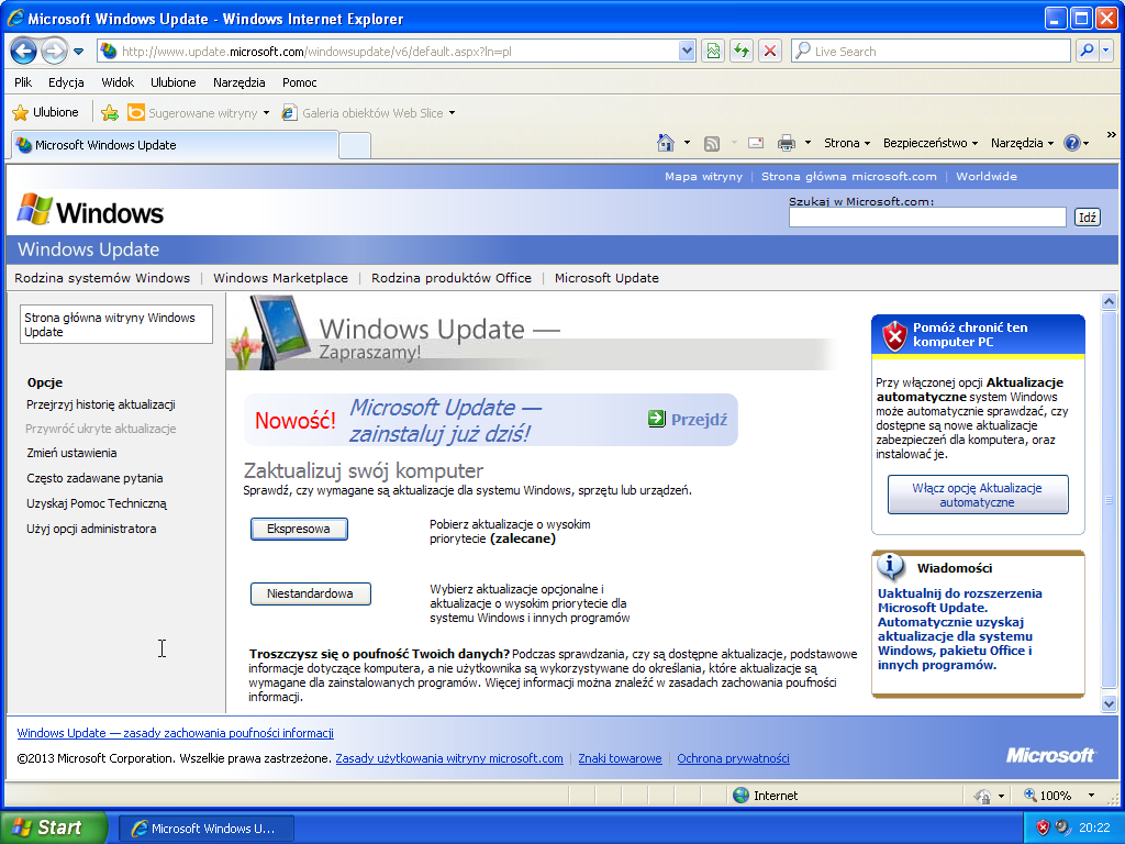 W niektórych przypadkach komputera. po zainstalowaniu aktualizacji jest wymagane ponowne uruchomienie Aktualizacja Windows XP Aby dokonać aktualizacji Windows XP należy przejść na witrynę update.