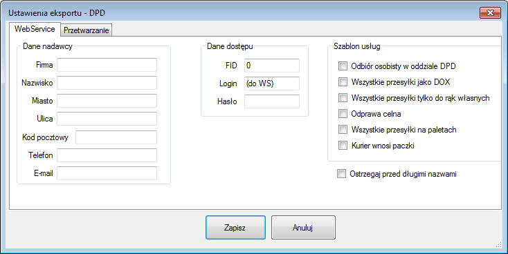 3.2.3 DPD Menu Ustawienia DPD umożliwia konfigurację eksportu do kuriera DPD za pomocą ich usługi Web Service (API).