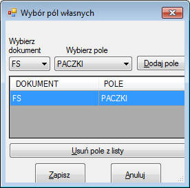 Pole słownikowe powinno przyjmować następujący kształt: Ilość_paczek waga_paczki_1; waga_paczki_2; waga_paczki_3 Przykładowo: 1 15 (jedna paczka z wagą 15 kg) 2 1;4,3 (dwie paczki: jedna z wagą 1 kg,