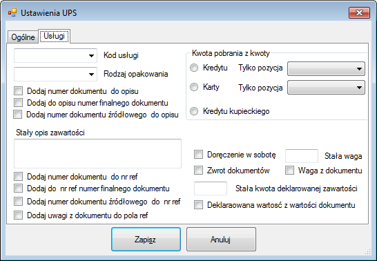 validate adres walidowany nonvalidate adres nie walidowany Dane zleceniodawcy dane właściciela konta, które będą domyślnie wstawiane jako nadawca przesyłki Numer klienta numer klienta UPS Email adres