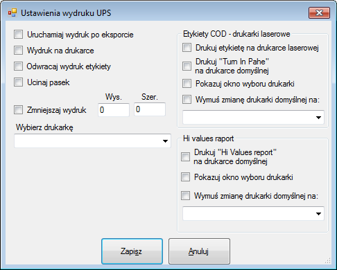 Poszczególne pola oznaczają: Uruchamiaj wydruk po eksporcie po włączeniu tej opcji po eksporcie danych będzie automatycznie uruchamiany wydruk etykiety Wydruk na drukarce wydruk etykiety będzie
