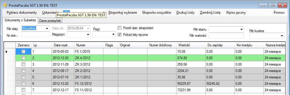 4 Praca z aplikacją 4.1 Uruchomienie aplikacji Kolejnym krokiem jest uruchomienie aplikacji. Aby to wykonać wchodzimy w katalog z aplikacją i dwukrotnie klikamy na plik ProstaPaczka SGT.exe 4.