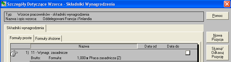 należy wybrać przycisk 'Zmienne...' z prawej strony wzorca (rys.26).