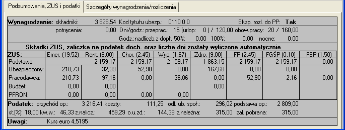 Rys.34. Rozliczenie wynagrodzenia pracownika oddelegowanego za granicę - składniki z listy płac na ekranie wprowadzania danych. Rys.35.