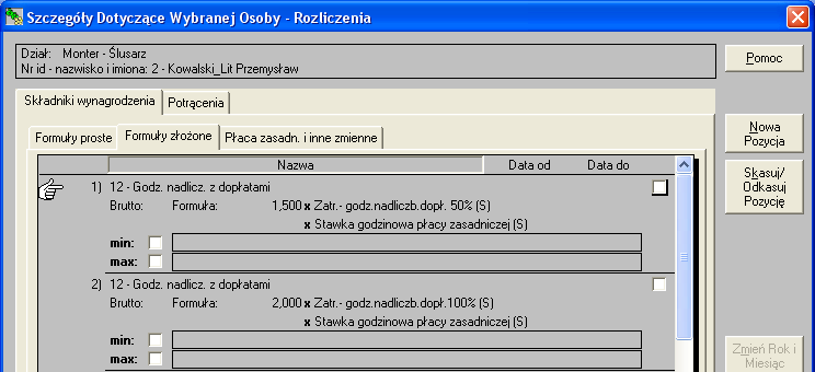 tak, jak to pokazano na rys.44 - kwota składnika nie wchodzi do podstawy opodatkowania i staje się jednocześnie przychodem zwiolnionym z podatku. Rys.44. Zmiana definicji składnika 'FP - Przych. opod. za oddelegow.