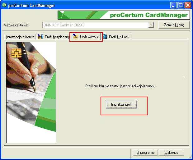 Rys. 2 Zakładka oprogramowania procertum CardManager PROFIL