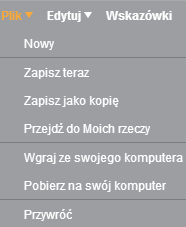 Środowisko Scratch 2.0 działające w przeglądarce główne menu Po kliknięciu przycisku Stwórz na głównej stronie Scratch a otwiera się okno tworzenia projektu.