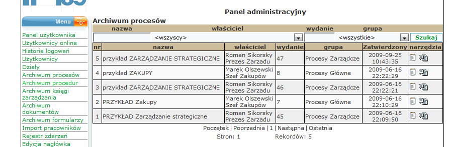 Archiwum Archiwum procesów Archiwum procedur Archiwum