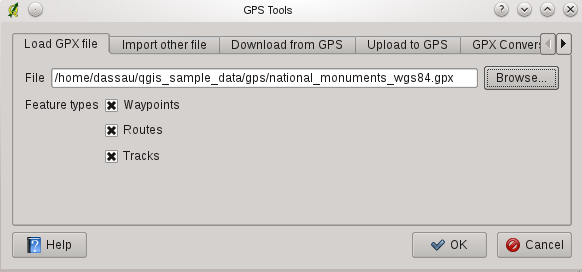 Rysunek 15.1: The GPS Tools dialog window GPX file uses WGS84 (latitude/longitude). QGIS expects this and it is the official GPX specification. See http://www.topografix.com/gpx/1/1/ 15.1.3 GPSBabel Since QGIS uses GPX files you need a way to convert other GPS file formats to GPX.