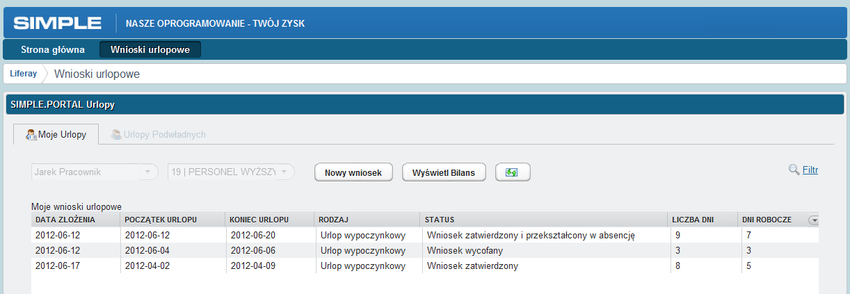 Wnioski pracownik składa do konkretnej umowy, jeśli ma ich zawartych kilka z Uniwersytetem. 2.6.1. Składanie wniosku urlopowego.