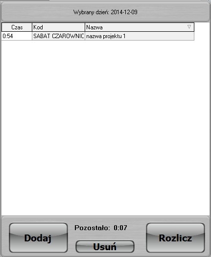 Z listy należy wybrać projekt oraz określić czas przez który został wykonywany.