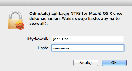 Po wypakowaniu pakietu instalacyjnego, kliknij Odinstaluj NTFS for Mac OS X, aby rozpocząć proces. 3.