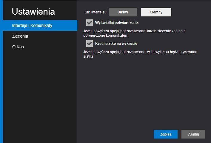 W ustawieniach znajdują się następujące zakładki: Interfejs i Komunikaty ; Zlecenia oraz O Nas. 2.