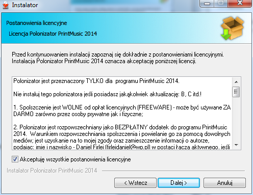 Często zadawane pytania: Mam PrintMusic 2014 i polonizator dla PrintMusic 2014A czy mogę go zainstalować na wersję 2014 bez aktualizacji?