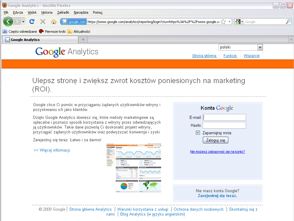 Google Analytics Korzystanie z usług statystycznych dla witryn internetowych, pozwala monitorowad ruch i