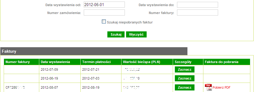 b) opcja pobierania faktur elektronicznych (e-faktur) 2 Po każdorazowym logowaniu do systemu pojawiać się będzie okienko z fakturami udostępnionymi na portalu ewrs, które jeszcze nie zostały pobrane