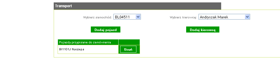 Transport własny jeśli odbiorca zapewni odbiór własnym środkiem transportu Dodaj nowy produkt po wybraniu tej opcji pojawi się okno do wybrania rodzaju produktu, zamawianej ilości, wprowadzenia