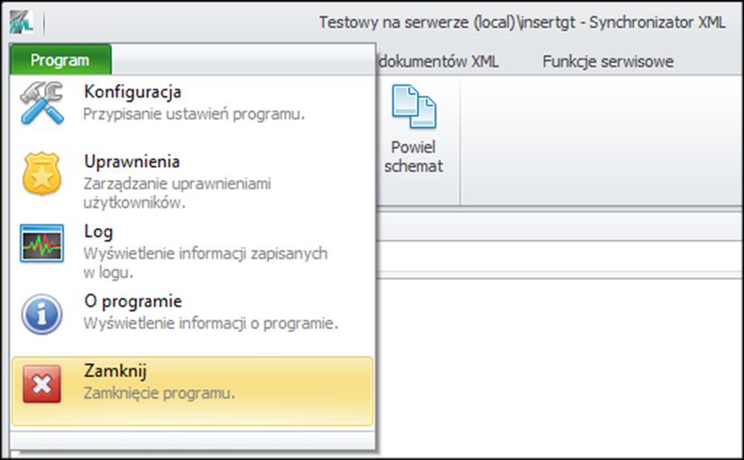 8.1.5 Zamknij Wybranie tej opcji spowoduje zakończenie pracy z programem. Rysunek 35 8.2Export towarów XML Eksportowanie plików oparte jest o tzw. Schematy.